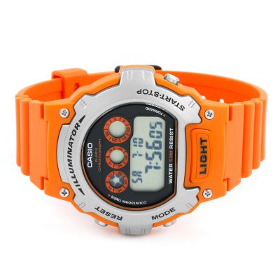 casio men's orange resin strap illuminator lcd watch